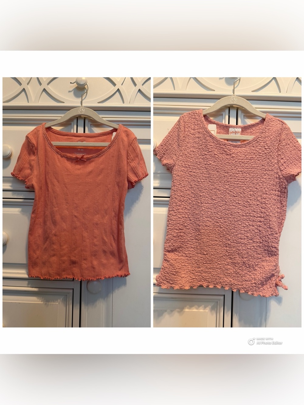 jumping beans Coral Pink Ribbed & Textured Short Sleeve Tee Set